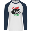 Torn Libya Flag Libyan Day Football Mens L/S Baseball T-Shirt White/Navy Blue