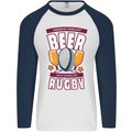 Weekend Forecast Beer Alcohol Rugby Funny Mens L/S Baseball T-Shirt White/Navy Blue