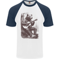 A Cool Bear Playing the Acoustic Guitar Mens S/S Baseball T-Shirt White/Navy Blue