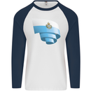 Curled San Marino Flag Sammarinese Day Football Mens L/S Baseball T-Shirt White/Navy Blue