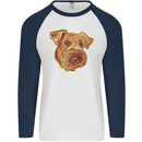 An Airedale Terrier Bingley Waterside Dog Mens L/S Baseball T-Shirt White/Navy Blue