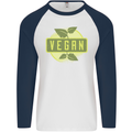 Vegan Mens L/S Baseball T-Shirt White/Navy Blue