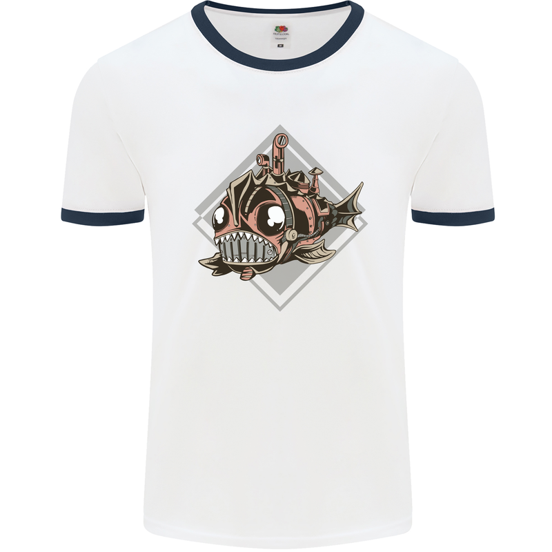 A Steampunk Fish Mens Ringer T-Shirt White/Navy Blue