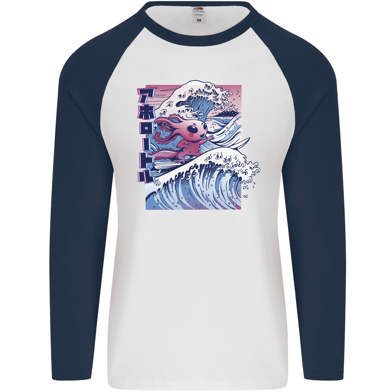 Surfing Axoloti Surfer Mens L/S Baseball T-Shirt White/Navy Blue