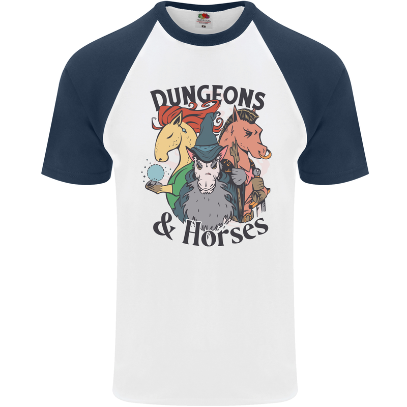 Dungeons & Horses Role Play Games RPG Mens S/S Baseball T-Shirt White/Navy Blue