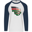 Curled Kenya Flag Kenyan Day Football Mens L/S Baseball T-Shirt White/Navy Blue