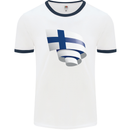 Curled Finland Flag Finnish Day Football Mens Ringer T-Shirt White/Navy Blue