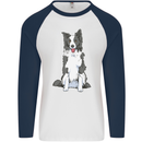 A Border Collie Mens L/S Baseball T-Shirt White/Navy Blue