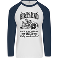 Im a Biker Dad Funny Fathers Day Motorcycle Mens L/S Baseball T-Shirt White/Navy Blue