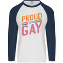 LGBT Pride Awareness Proud To Be Gay Mens L/S Baseball T-Shirt White/Navy Blue