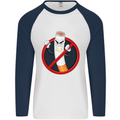 No Smoking Give Up Anti Smoker Mens L/S Baseball T-Shirt White/Navy Blue