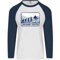 Snowboarding Evolution Funny Snowboarder Mens L/S Baseball T-Shirt White/Navy Blue
