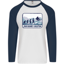 Snowboarding Evolution Funny Snowboarder Mens L/S Baseball T-Shirt White/Navy Blue