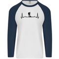 Hiking ECG Walking Rambling Trekking Pulse Mens L/S Baseball T-Shirt White/Navy Blue