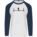 Hiking ECG Walking Rambling Trekking Pulse Mens L/S Baseball T-Shirt White/Navy Blue