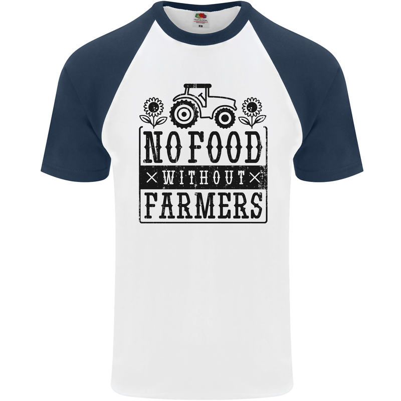 No Food Without Farmers Farming Mens S/S Baseball T-Shirt White/Navy Blue