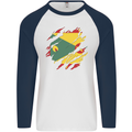 Torn Grenada Flag Grenadians Day Football Mens L/S Baseball T-Shirt White/Navy Blue