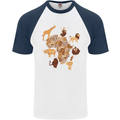 Africa Wildlife Map Giraffe Rhino Ape Elephant Lion Mens S/S Baseball T-Shirt White/Navy Blue