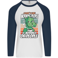 Dinosaur I Don't Like Morning People Funny Mens L/S Baseball T-Shirt White/Navy Blue