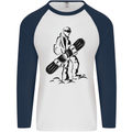 A Snowboarder Snowboarding Winter Sports Mens L/S Baseball T-Shirt White/Navy Blue