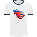 Curled Slovenia Flag Slovenian Day Football Mens Ringer T-Shirt White/Navy Blue