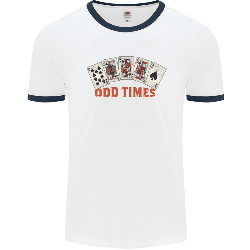 Poker Odd Times Funny Mens Ringer T-Shirt White/Navy Blue