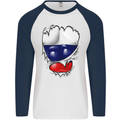 Gym Russian Flag Ripped Muscles Russia Mens L/S Baseball T-Shirt White/Navy Blue