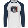 French Bodybuilding Flag Gym Training France Mens L/S Baseball T-Shirt White/Navy Blue