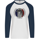 French Bodybuilding Flag Gym Training France Mens L/S Baseball T-Shirt White/Navy Blue