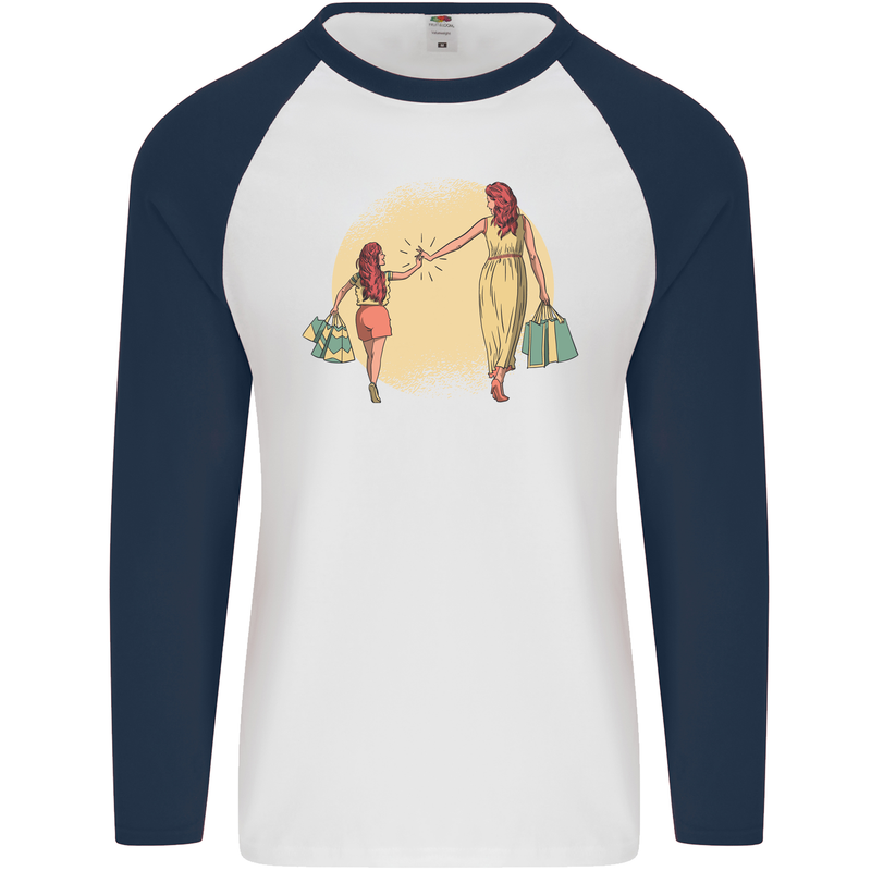 Mum and Daughter Shopping Mens L/S Baseball T-Shirt White/Navy Blue