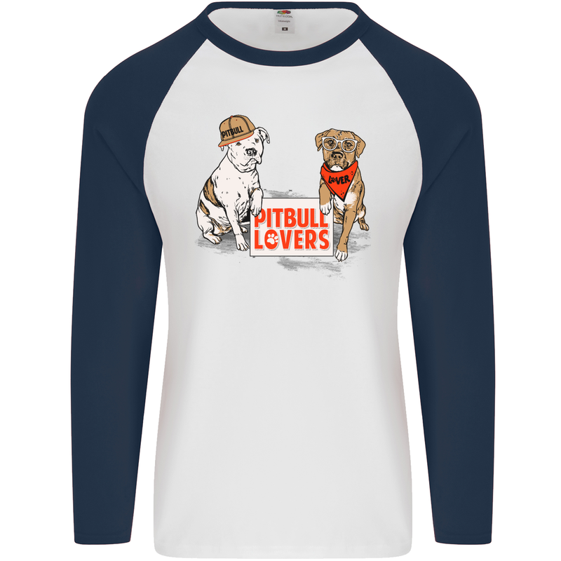 Pitbull Lovers Funny Dog Valentine's Day Mens L/S Baseball T-Shirt White/Navy Blue