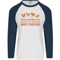 Funny Thinking About Chickens Farm Farmer Mens L/S Baseball T-Shirt White/Navy Blue