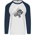 Motocross Dirt Bike MotoX Scrambling Mens L/S Baseball T-Shirt White/Navy Blue