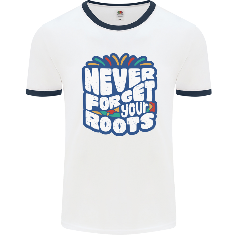Never Forget Your Roots African Black Lives Matter Mens Ringer T-Shirt White/Navy Blue