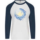 Ocean Whale & Octopus Mens L/S Baseball T-Shirt White/Navy Blue