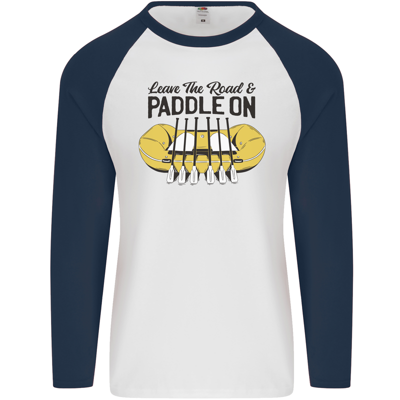 Paddle On White Water Rafting Dinghy Funny Mens L/S Baseball T-Shirt White/Navy Blue