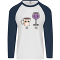 Coffee am Wine pm Funny Alcohol Prosecco Mens L/S Baseball T-Shirt White/Navy Blue