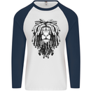 A Rasta Lion With Dreadlocks Jamaica Reggae Mens L/S Baseball T-Shirt White/Navy Blue