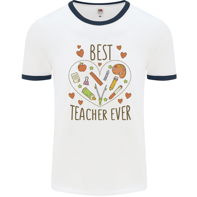 Best Teacher Ever Teaching Maths English Science Mens Ringer T-Shirt White/Navy Blue