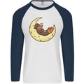 Dachshund Dog Moon Mens L/S Baseball T-Shirt White/Navy Blue