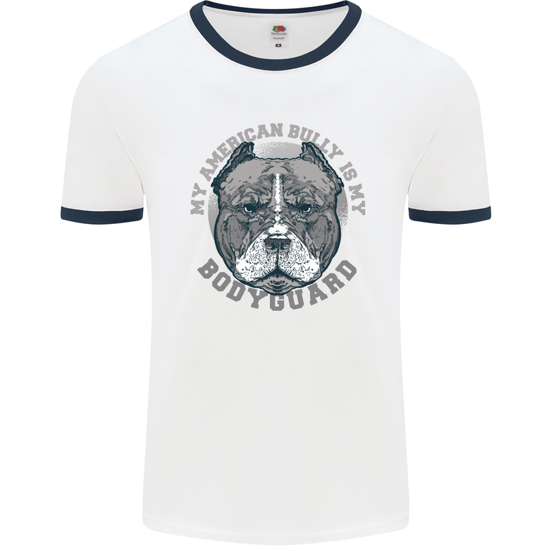 My American Bully is My Bodyguard Dog Mens Ringer T-Shirt White/Navy Blue