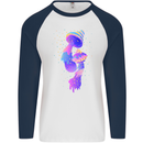 Psychedelic Magic Mushrooms LSD Mens L/S Baseball T-Shirt White/Navy Blue