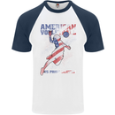 American Volleyball Player USA Flag Mens S/S Baseball T-Shirt White/Navy Blue