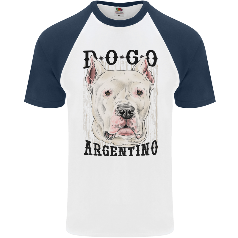 A Dogo Argentino Dog Mens S/S Baseball T-Shirt White/Navy Blue