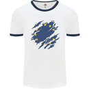 Torn EU Flag European Union Flag Football Mens Ringer T-Shirt White/Navy Blue