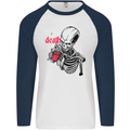 Coffee or Death Skull Mens L/S Baseball T-Shirt White/Navy Blue