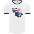 Curled British Flag Union Jack Britain Mens Ringer T-Shirt White/Navy Blue