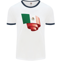Curled Mexico Flag Mexican Day Football Mens Ringer T-Shirt White/Navy Blue