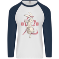 Chinese Zodiac Shengxiao Year of the Rabbit Mens L/S Baseball T-Shirt White/Navy Blue