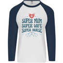 Super Mum Wife Nurse Mothers Day Gift Mens L/S Baseball T-Shirt White/Navy Blue